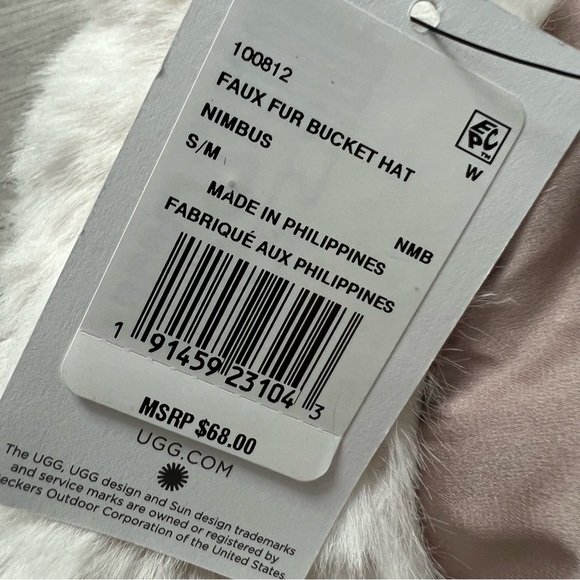 UGG Faux Fur White Furry Bucket Hat Nimbus S/M - Picture 8 of 10